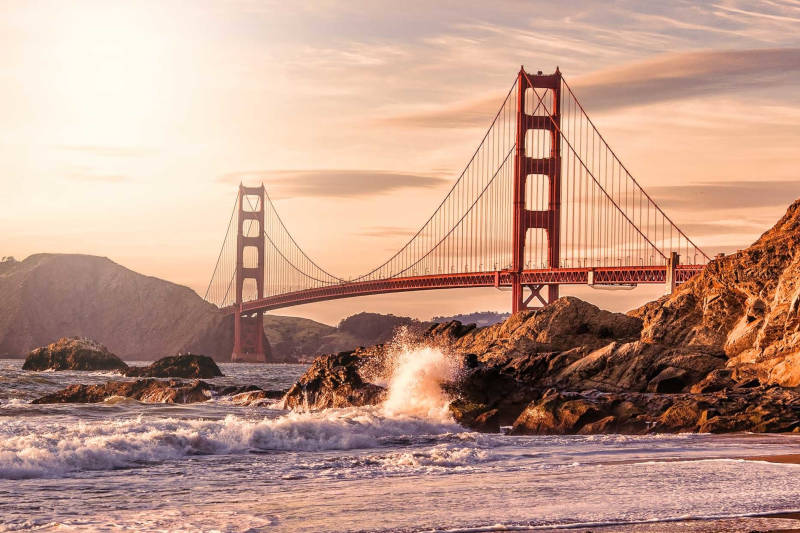 Golden State bridge at sunset